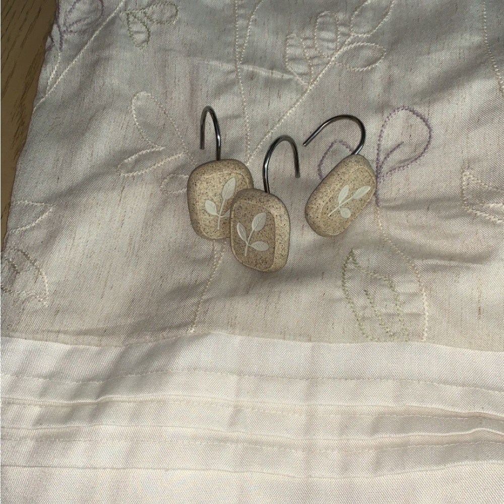 Tan and Cream Shower Curtain and Hooks